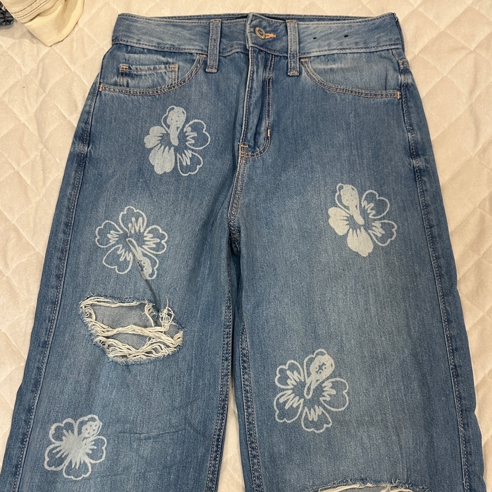 Hollister Light Blue Floral Women's Wide Leg Jeans
